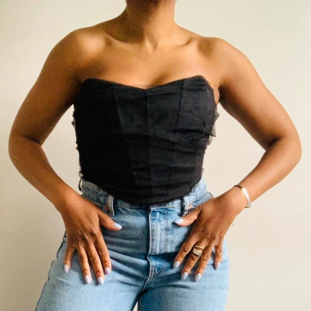 Zara black tulle corset crop top